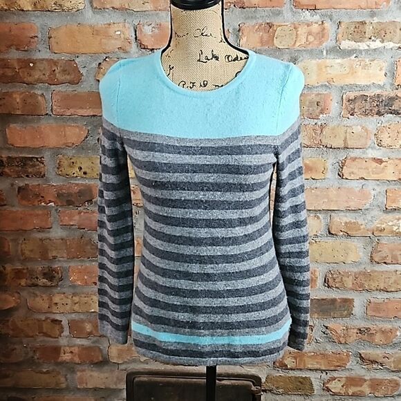 Antonio Melani aqua & gray striped Cashmere sweater size XS - Picture 1 of 12